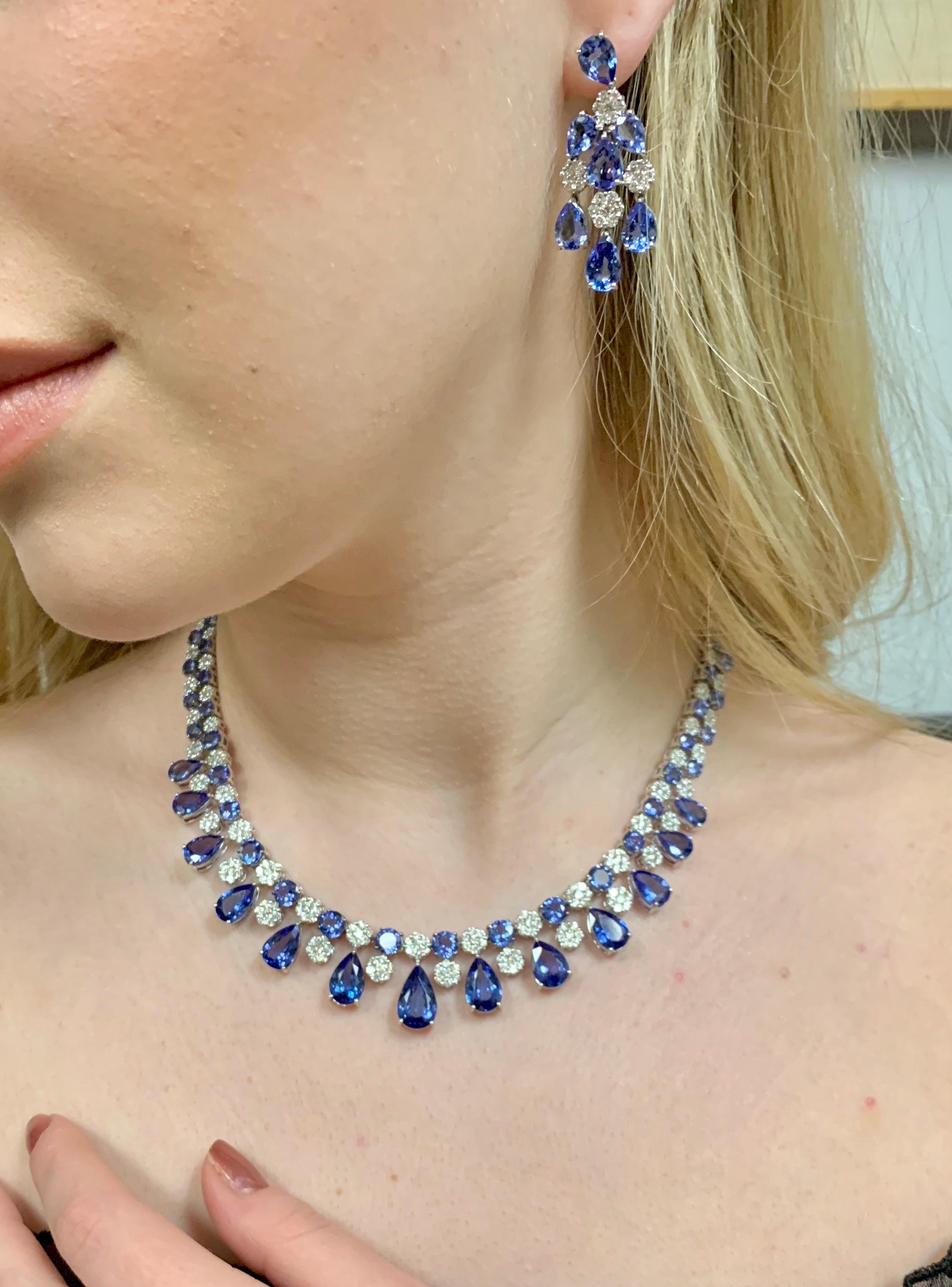 66.36 Carat Tanzanite Necklace Earrings Set 1