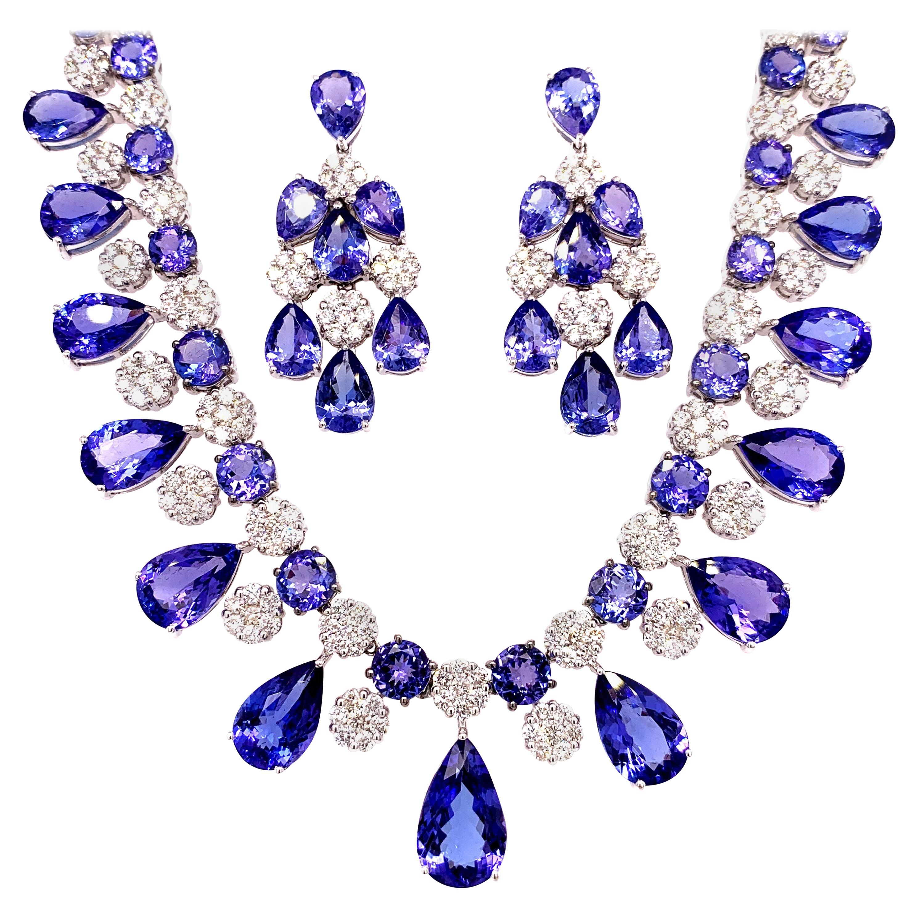 66.36 Carat Tanzanite Necklace Earrings Set