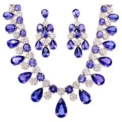 66.36 Carat Tanzanite Necklace Earrings Set