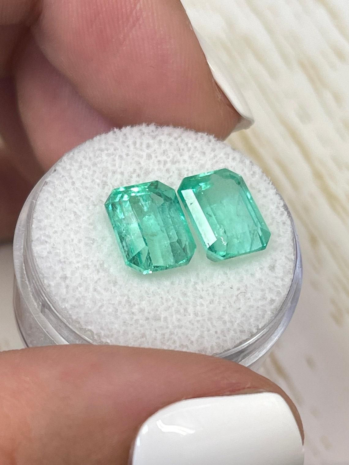 Taglio smeraldo 6,63tcw abbinati a 10x8 smeraldi colombiani taglio smeraldo verde - coppia autentica in vendita