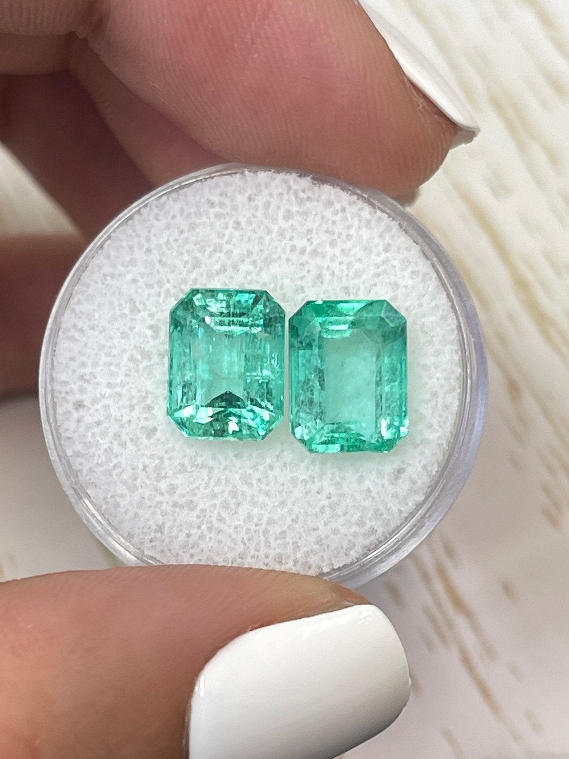 Donna 6,63tcw abbinati a 10x8 smeraldi colombiani taglio smeraldo verde - coppia autentica in vendita