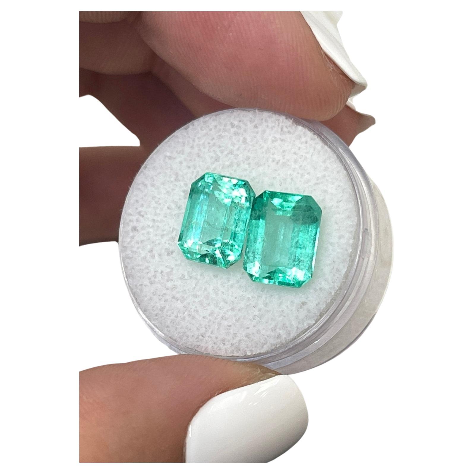6.63tcw Matching 10x8 Green Emerald Cut Colombian Emeralds - Genuine Pair