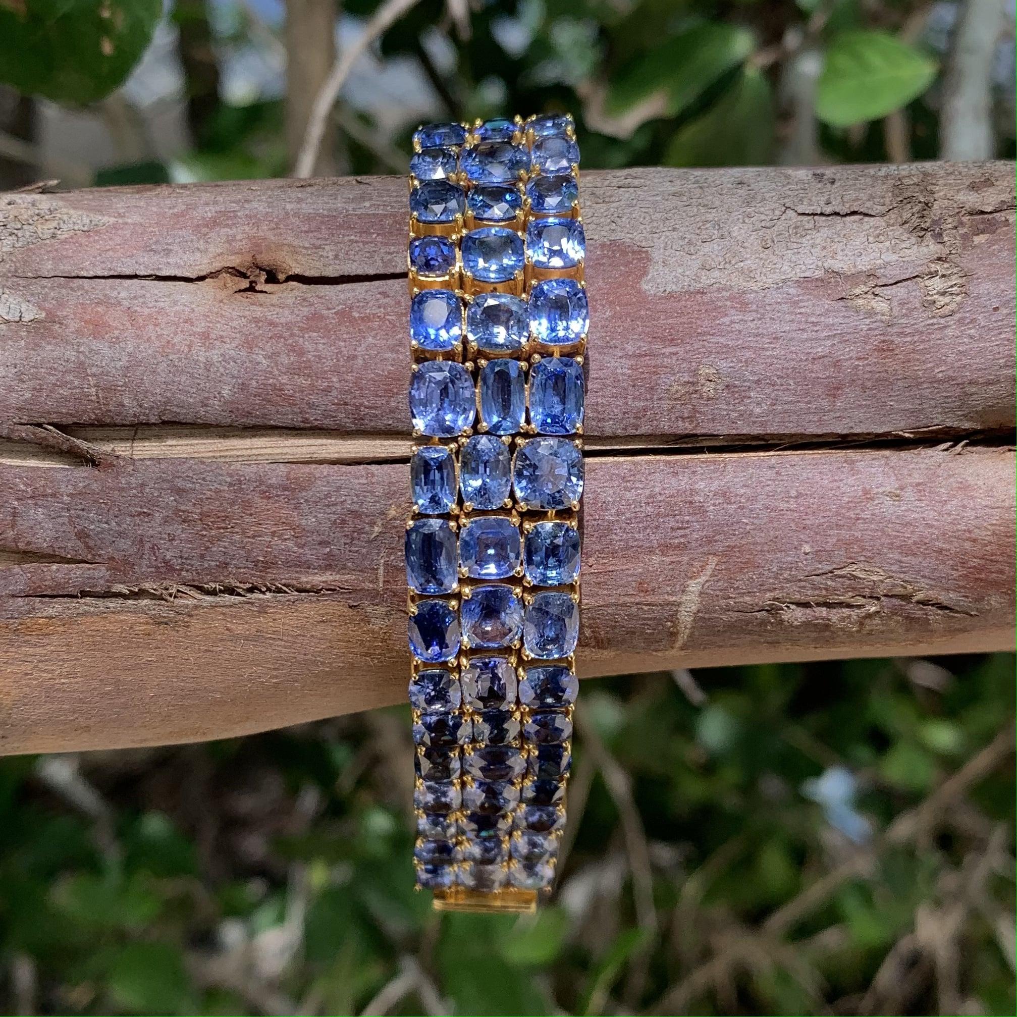 Presenting one of our most extraordinary and majestic creations, a one-of-a-kind Sapphire studded bracelet that is truly unparalleled in its uniqueness and rarity. Specially handcrafted with meticulous attention to detail, this bracelet is a true