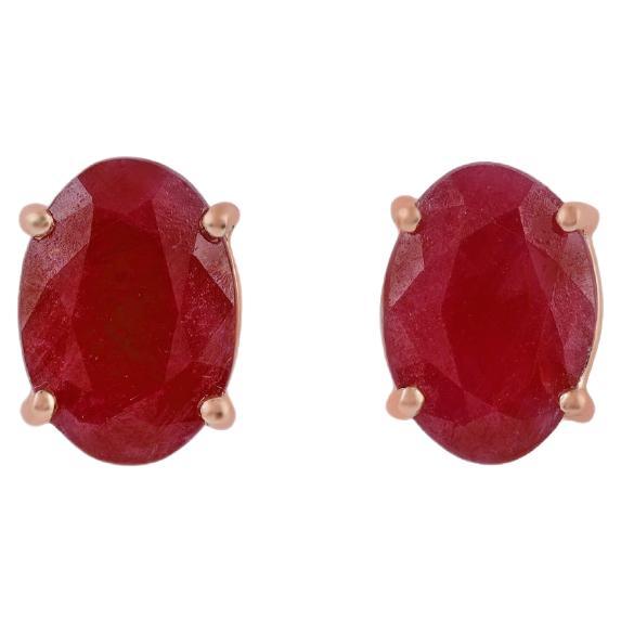 Clear Burma  Ruby Earrings Studs in 18k Rose Gold For Sale
