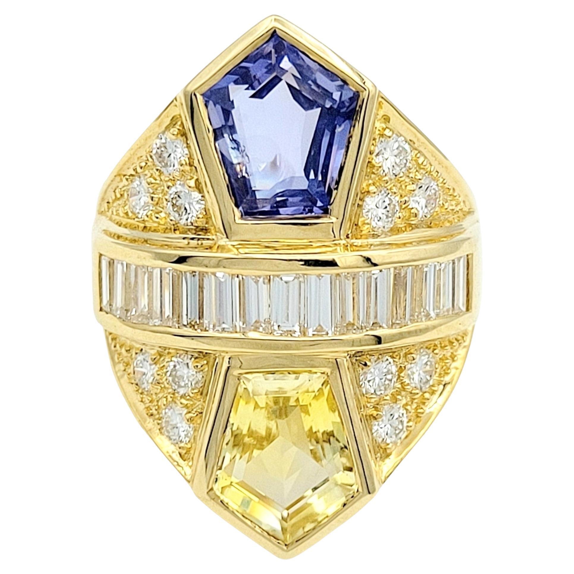6.64 Carat Total Natural Sapphire & Diamond 18 Karat Yellow Gold Cocktail Ring