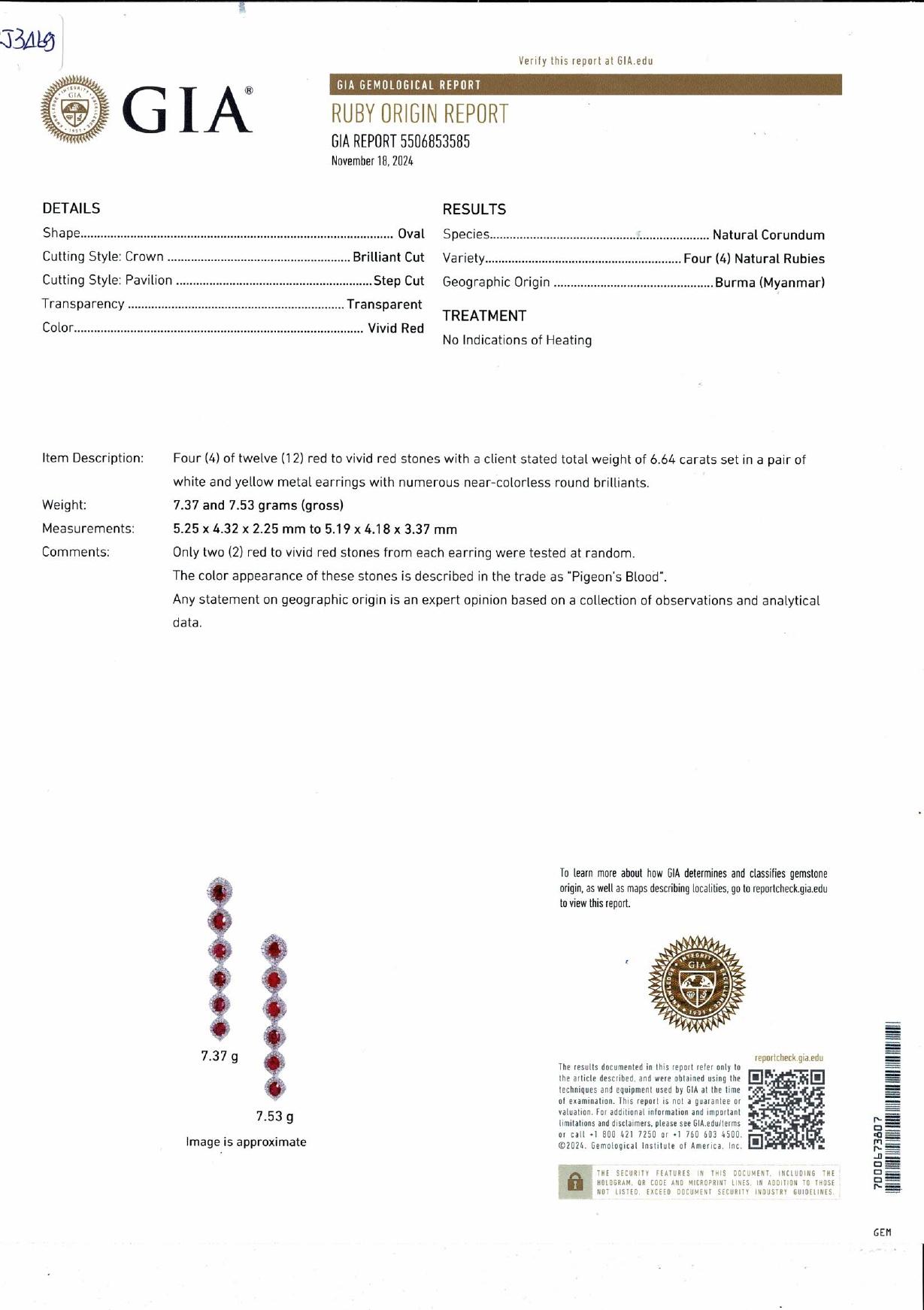 6,64 Karat Ovalschliff Rubin-Ohrringe mit Diamanten aus 18 Karat Weißgold im Angebot 1