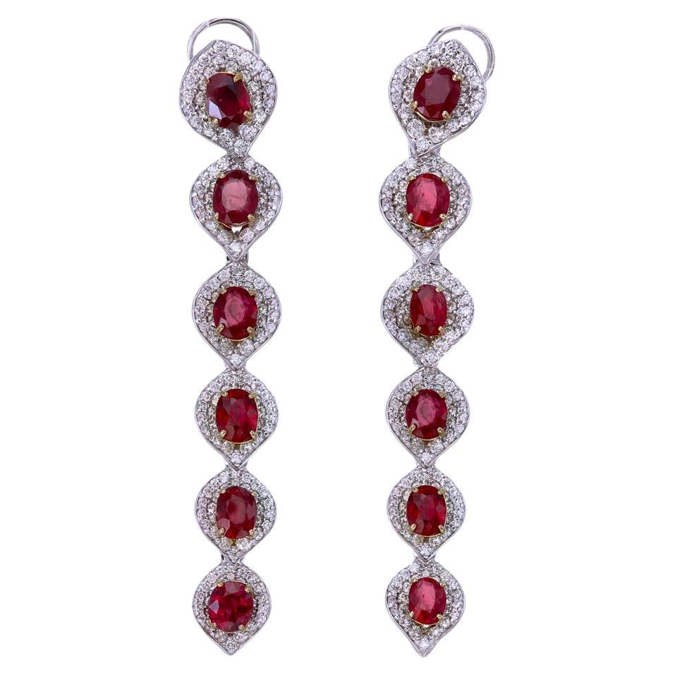 6.64 Carats Oval Cut Ruby Earrings with Diamonds in 18 Karat White Gold