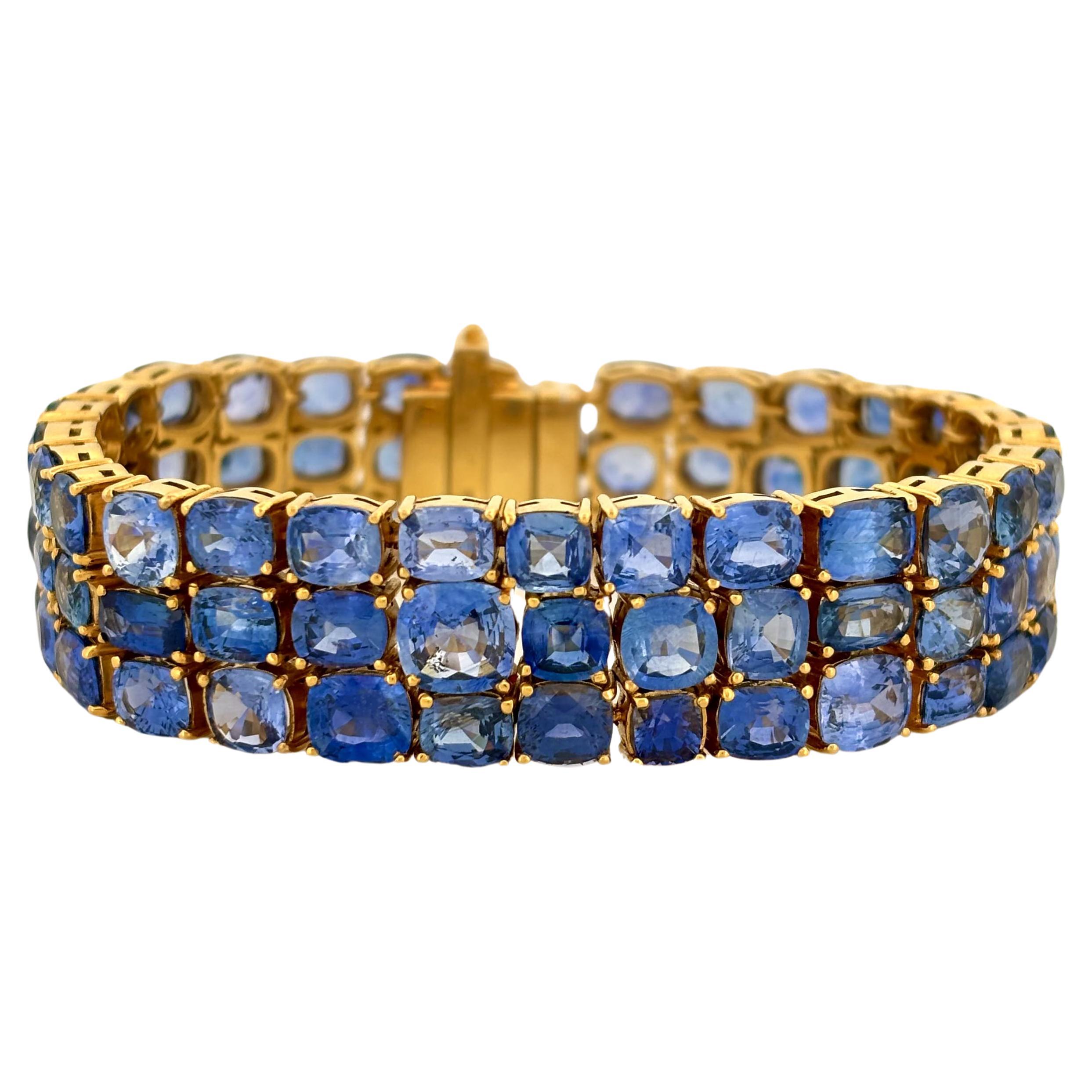 66.4 ct Ceylon Blue Sapphires Contemporary style Unisex Statement Bracelet For Sale