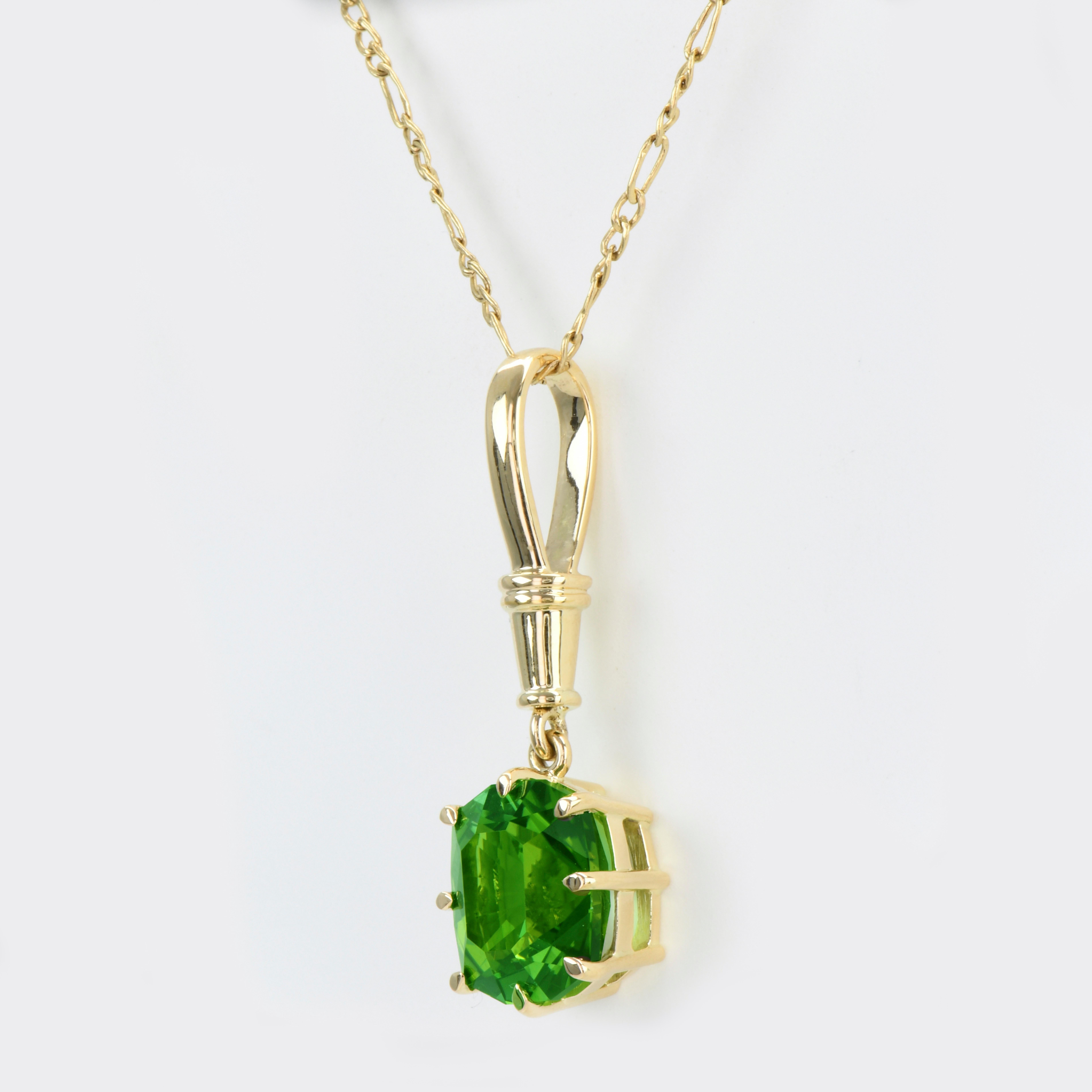 Modern 6.64ct Green Tourmaline Pendant-Barion Cut, 18KT Yellow Gold, GIA Certified-Rare For Sale