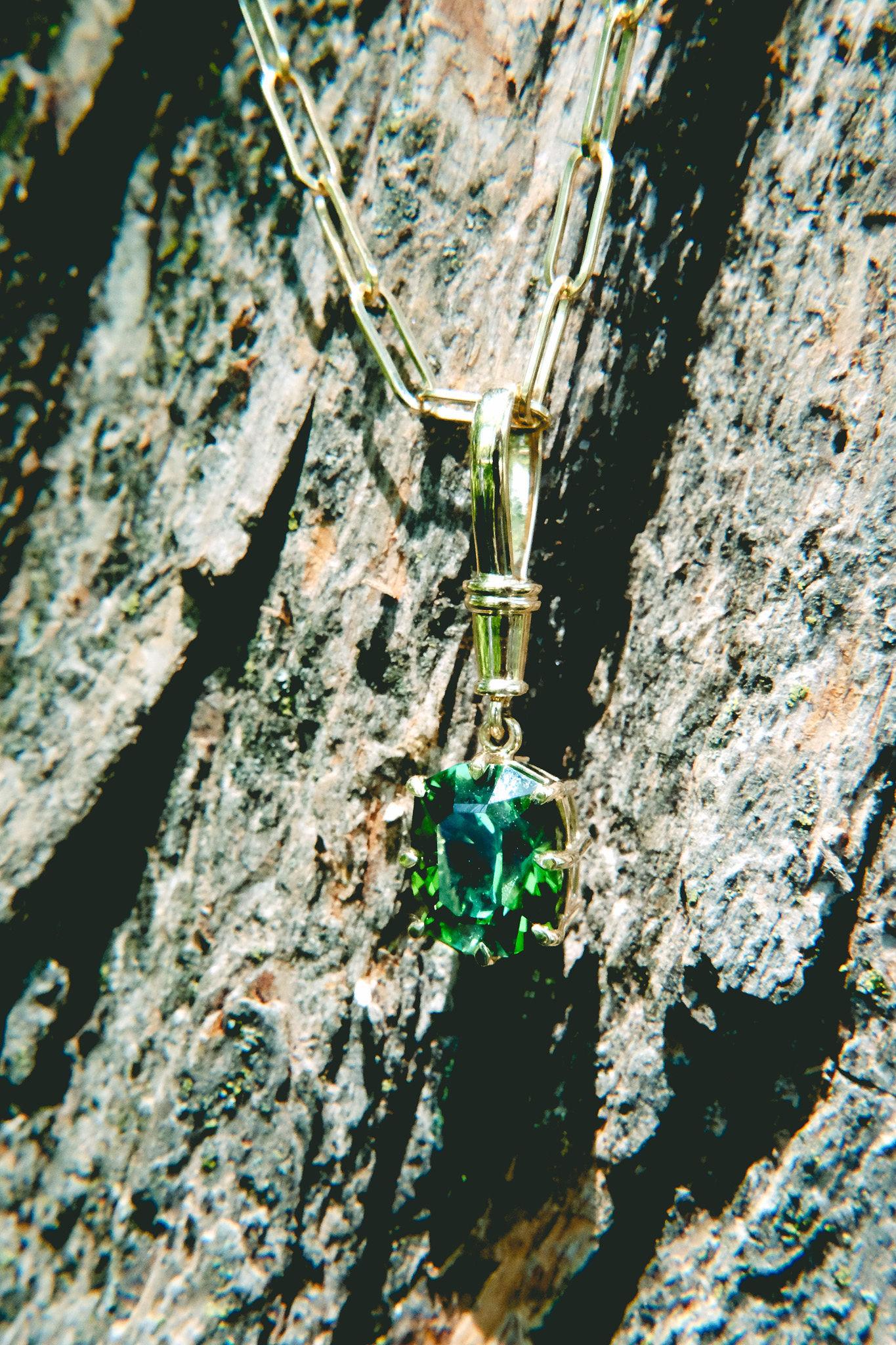 6.64ct Green Tourmaline Pendant-Barion Cut, 18KT Yellow Gold, GIA Certified-Rare For Sale 2
