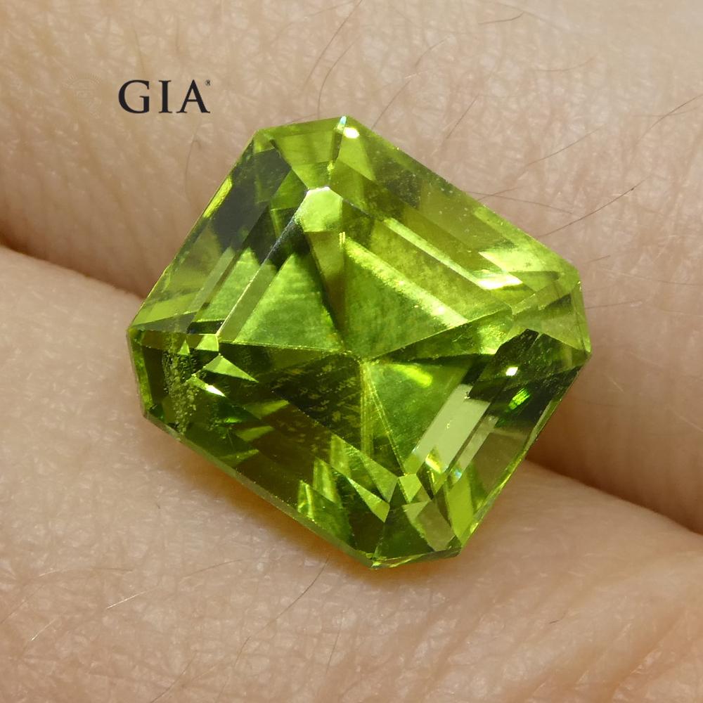 6.64ct Octagonal/Emerald Cut Yellowish Green Peridot GIA Certified For Sale 1