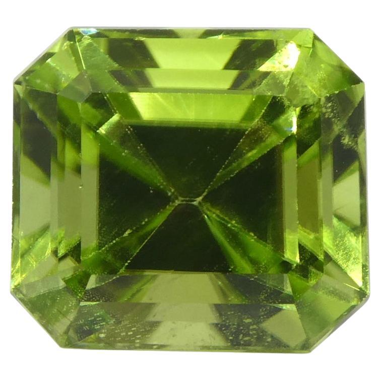 This is a stunning GIA Certified Peridot 

The GIA report reads as follows:

GIA Report Number: 5221292976
Shape: Octagonal
Cutting Style: Step Cut
Cutting Style: Crown: 
Cutting Style: Pavilion: 
Transparency: Transparent
Color: Yellowish