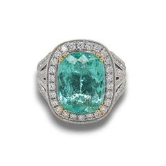 6.64ct Vivid Neon Greenish-Blue Copper-Bearing Paraiba Tourmaline Ring 18K Gold