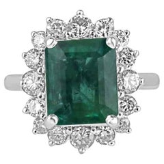 Anello aureolato con smeraldo e diamanti taglio smeraldo da 6,64tcw 14K - Greene & Greene profondo con incastonatura a forchetta