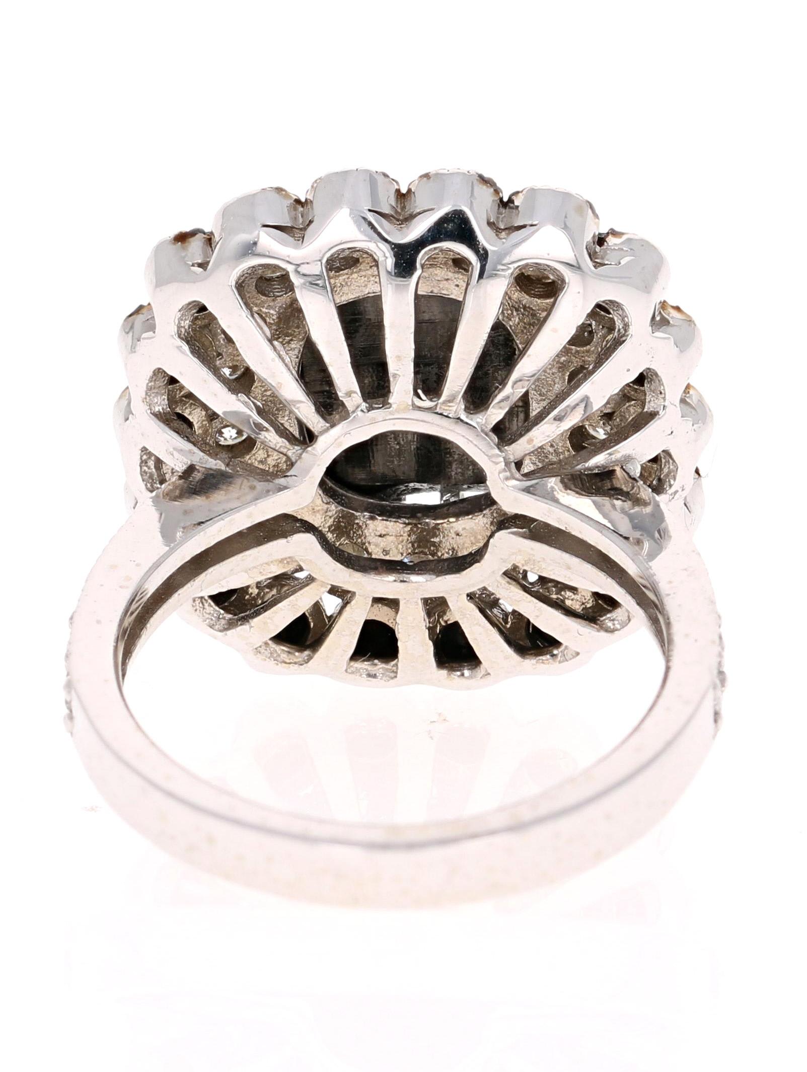 Modern 6.65 Carat Black Diamond 14 Karat White Gold Ring