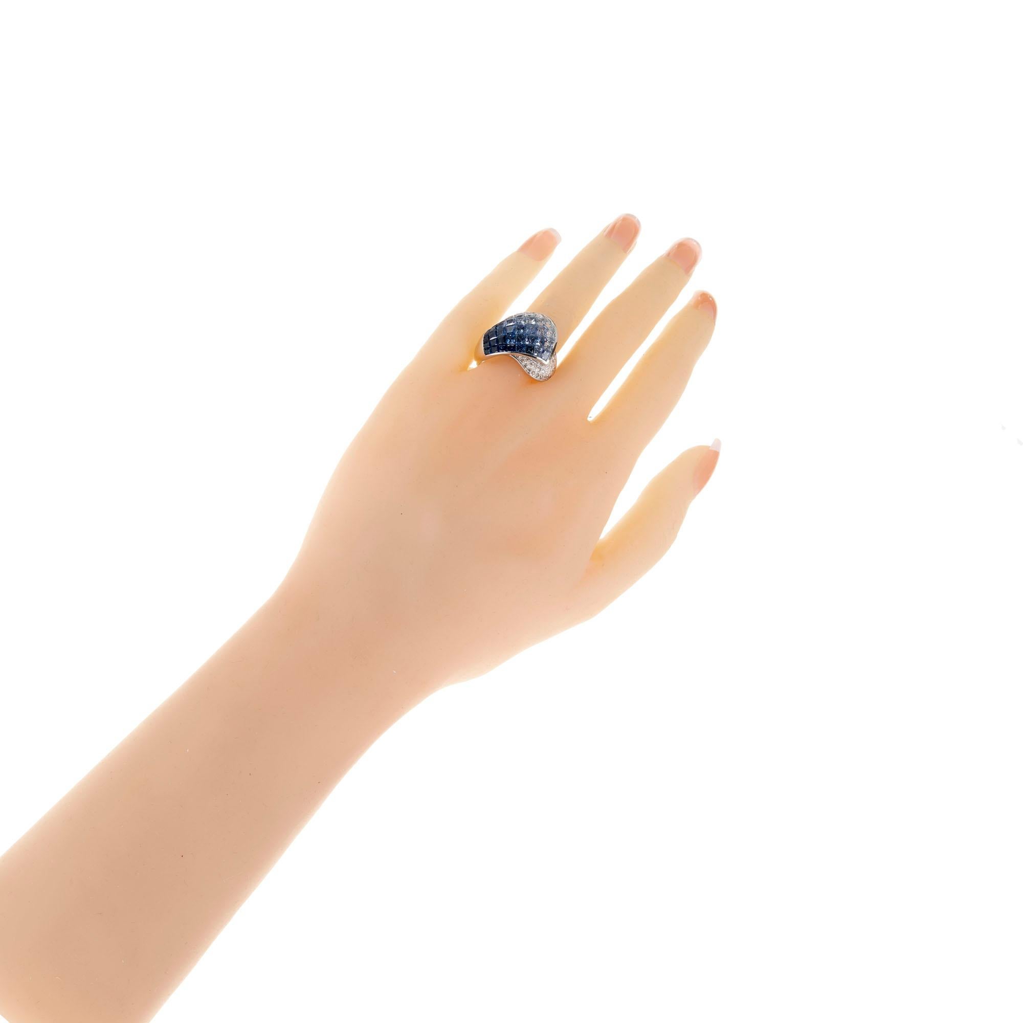 6,65 Karat Blauer Weißer unsichtbarer Saphir Diamant Gold Cocktail-Ring im Angebot 3