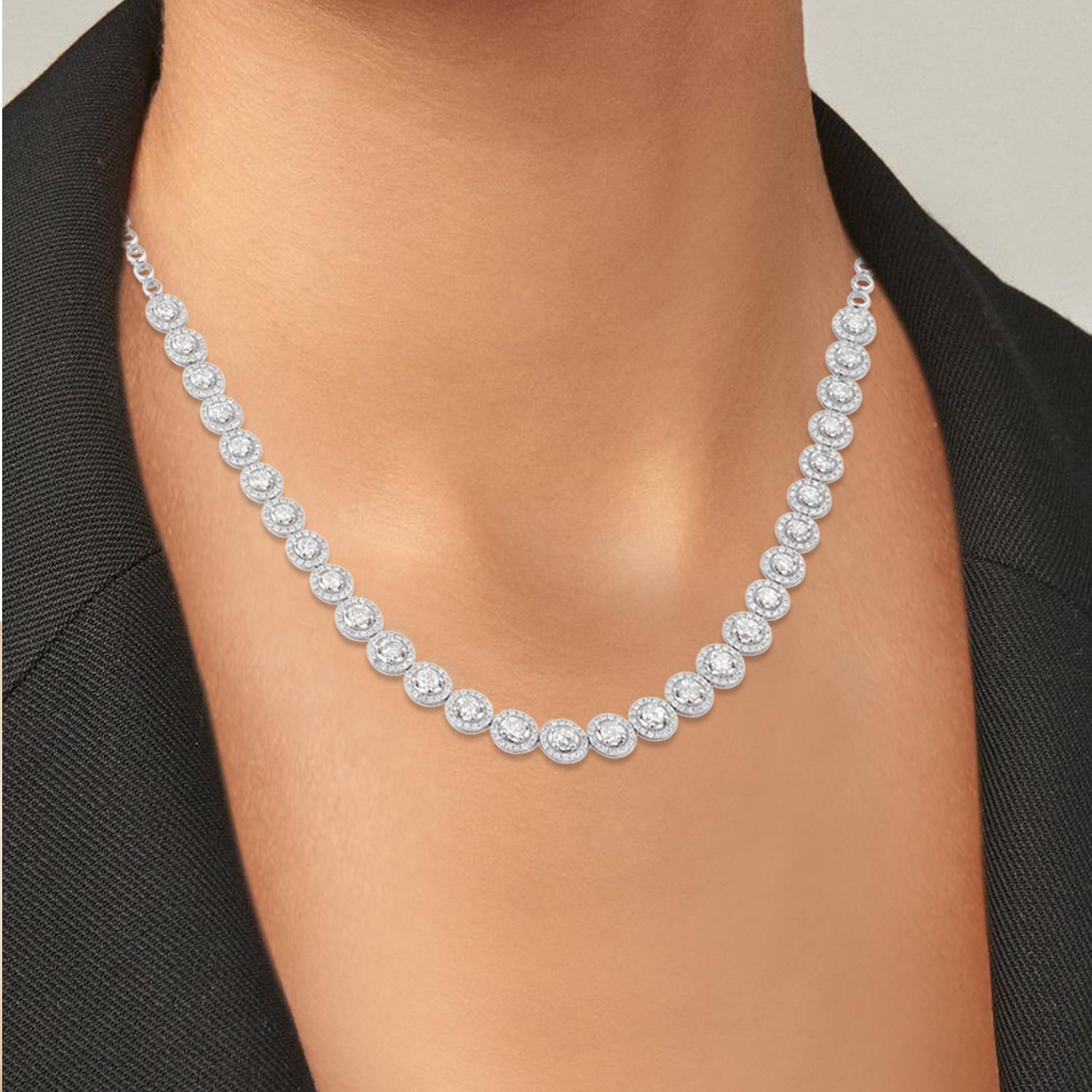 Cast from 14-karat white gold, this stunning necklace is hand set with 6.65 carats of sparkling diamonds. 

FOLLOW MEGHNA JEWELS storefront to view the latest collection & exclusive pieces. Meghna Jewels is proudly rated as a Top Seller on 1stdibs