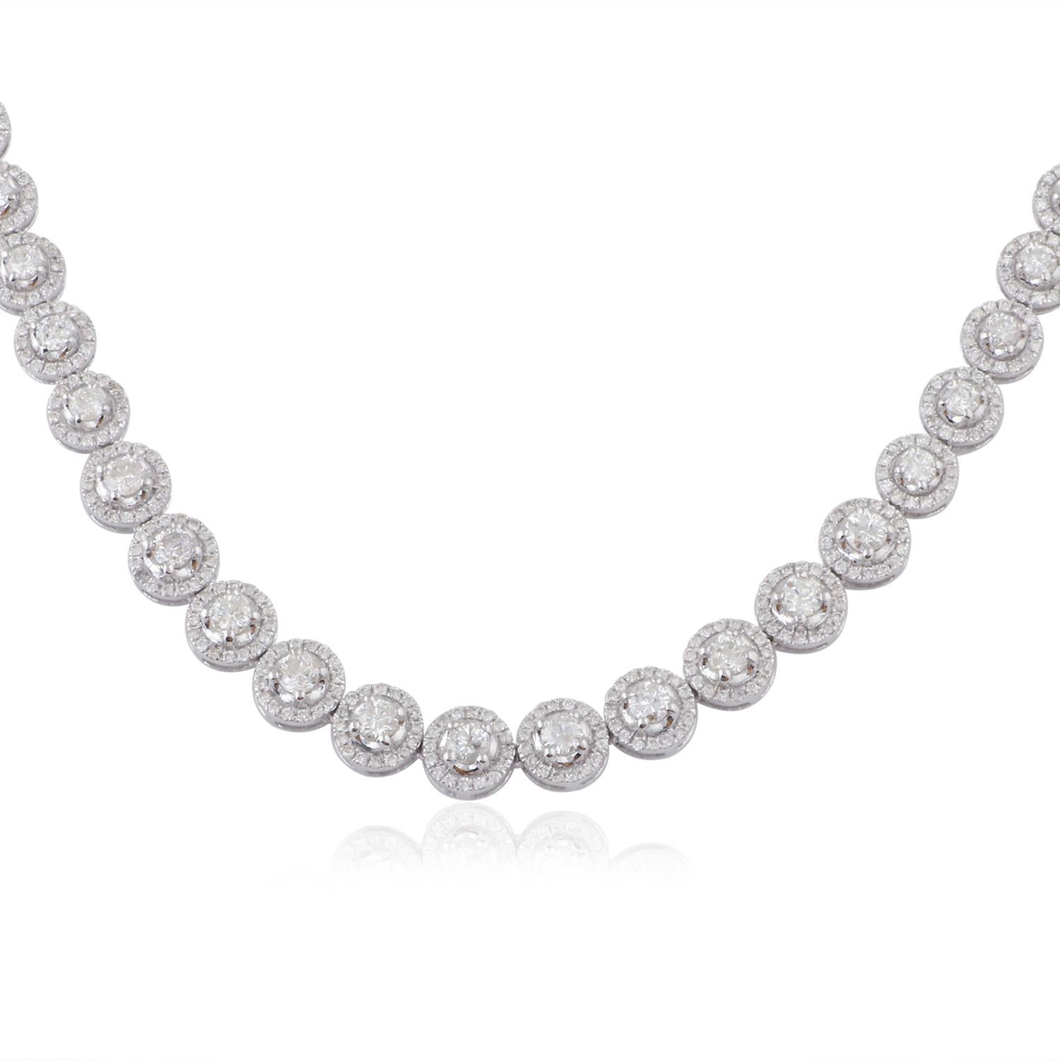 Modern Meghna Jewels 6.65 Carat Diamond 14 Karat White Gold Necklace For Sale