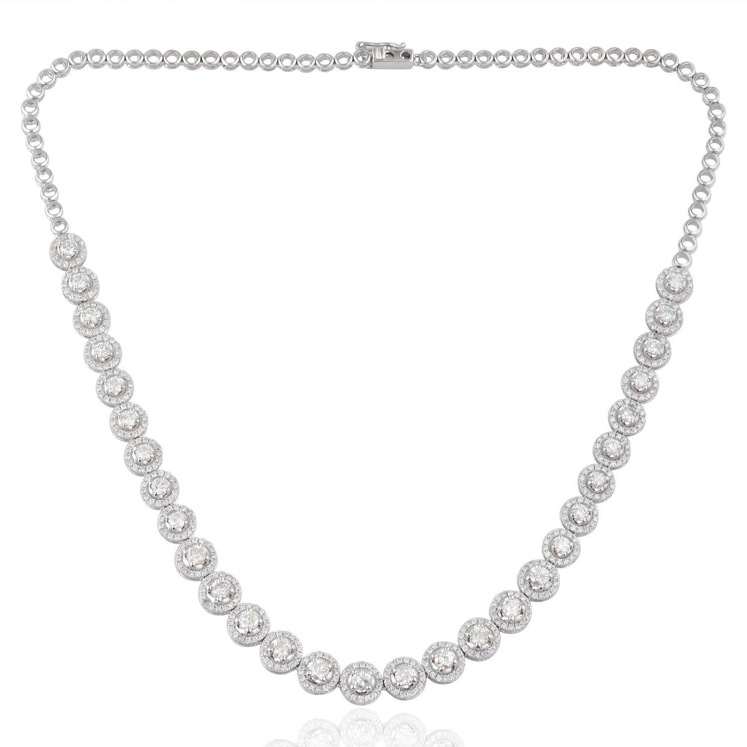 Mixed Cut Meghna Jewels 6.65 Carat Diamond 14 Karat White Gold Necklace For Sale