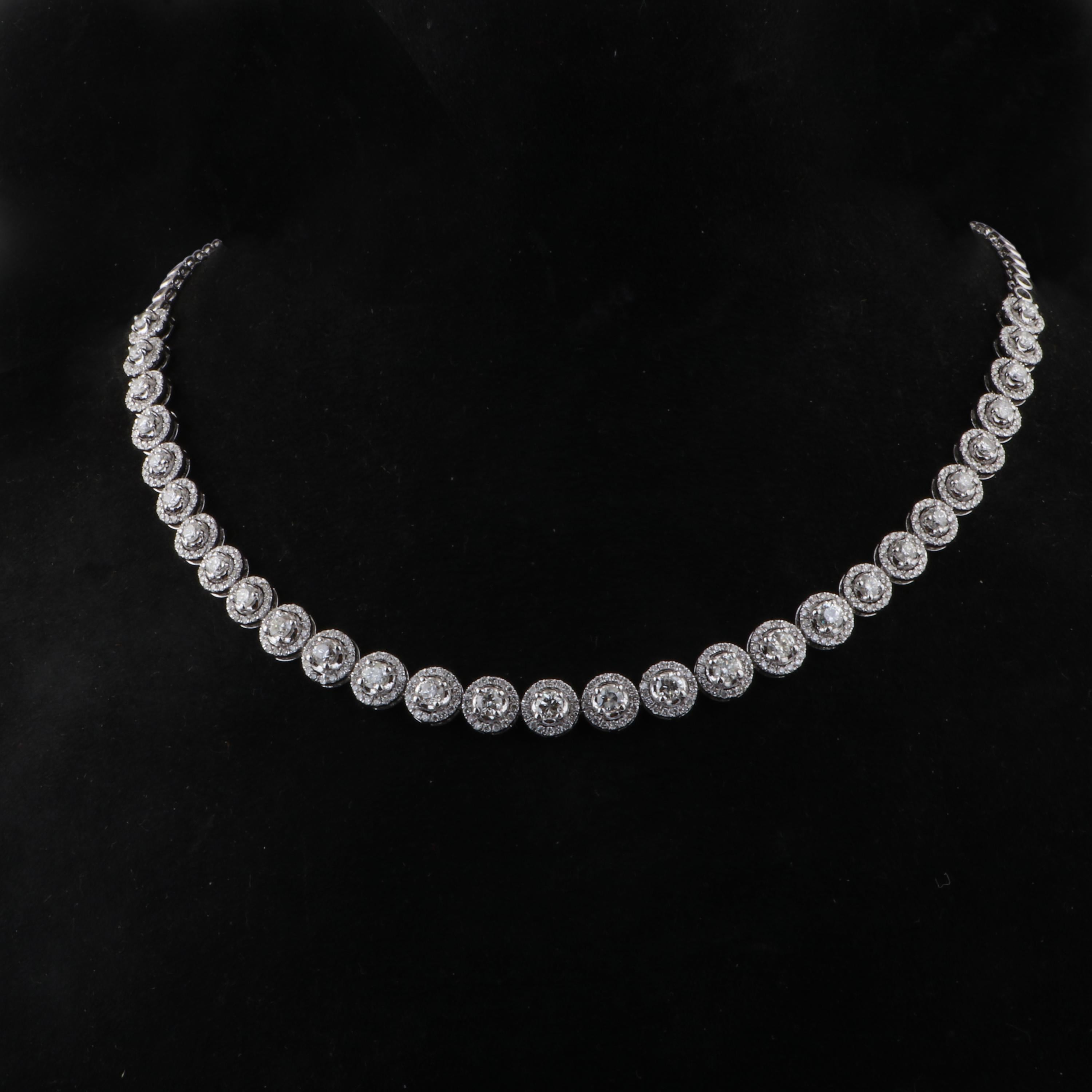 Meghna Jewels 6.65 Carat Diamond 14 Karat White Gold Necklace In New Condition For Sale In Hoffman Estate, IL