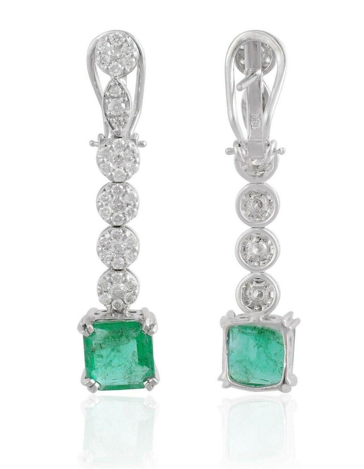 Mixed Cut 6.65 Carat Diamond Emerald 18 Karat White Gold Earrings For Sale