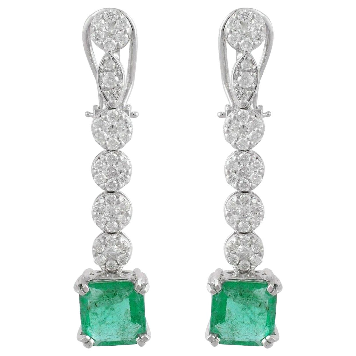 6.65 Carat Diamond Emerald 18 Karat White Gold Earrings