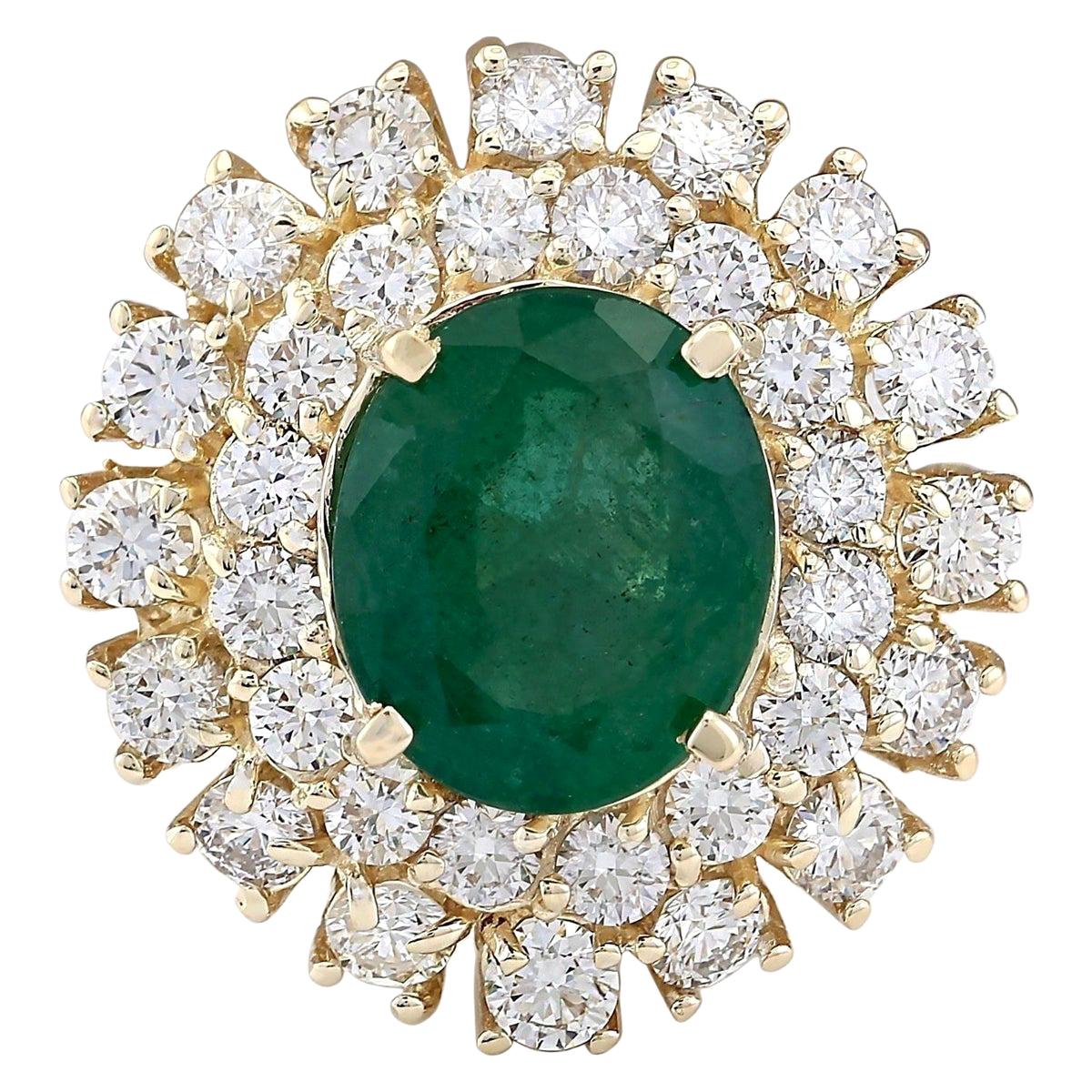 Exquisite Natural Emerald Diamond Ring In 14 Karat Yellow Gold  For Sale