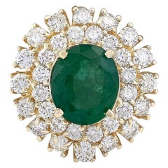 Exquisiter natürlicher Smaragd-Diamantring aus 14 Karat Gelbgold 