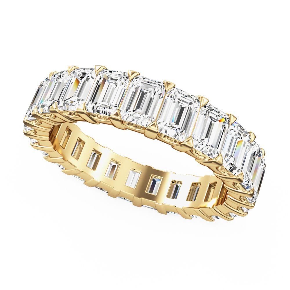 Contemporary 6 Carat Emerald Cut Diamond Eternity Band Ring 14k Yellow Gold For Sale