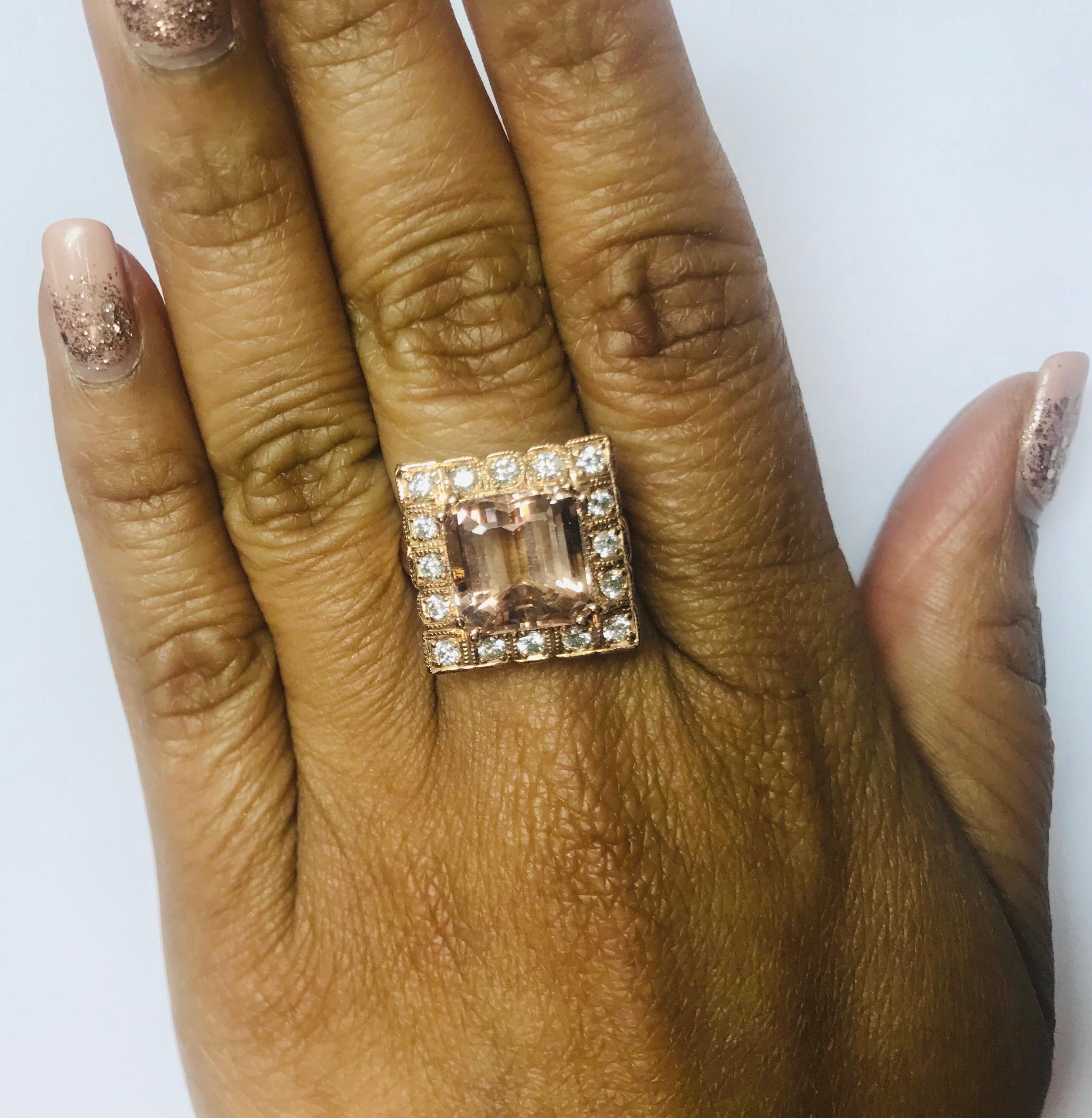 Women's 6.65 Carat Morganite Diamond 14 Karat Rose Gold Cocktail Ring For Sale