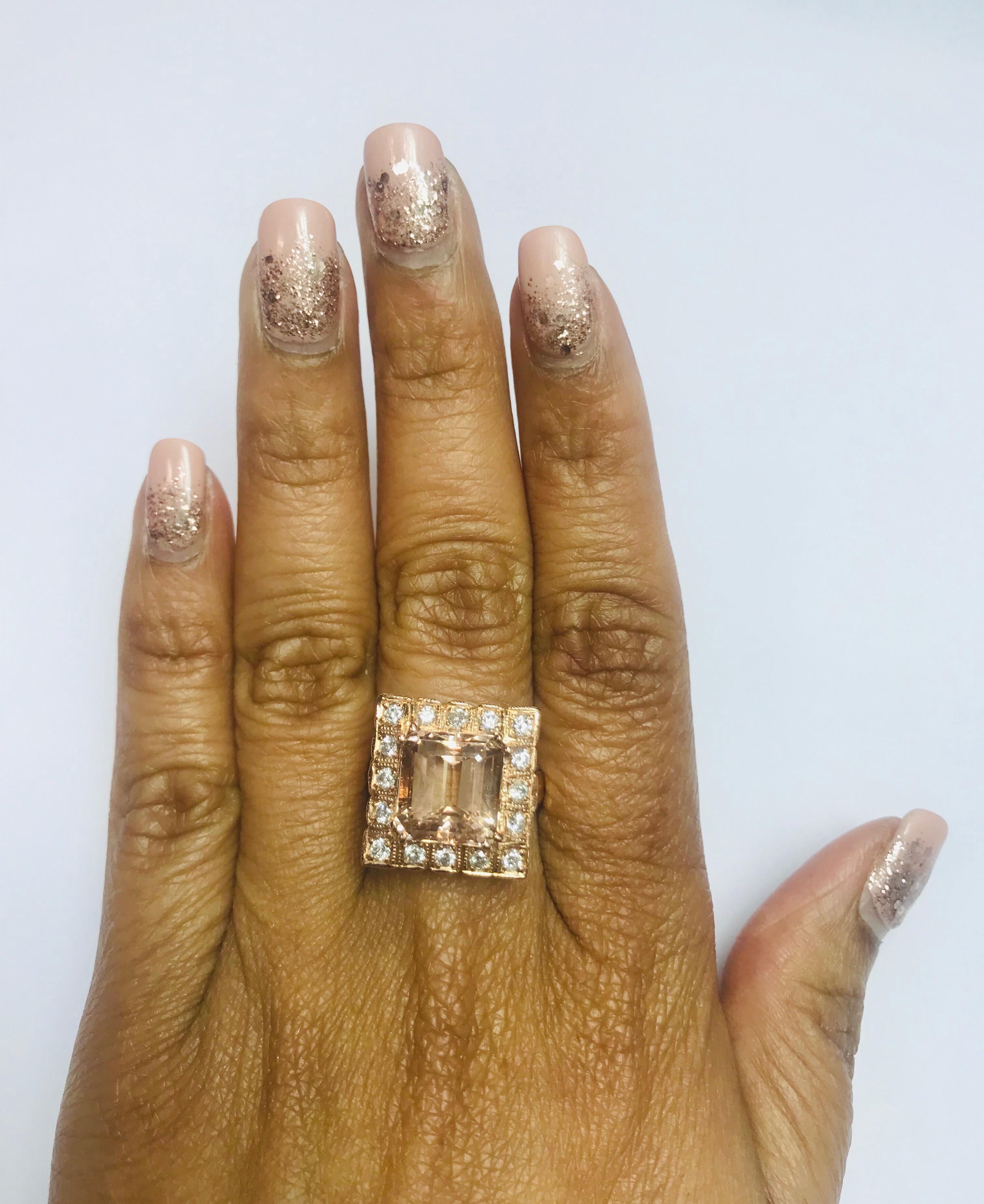 6.65 Carat Morganite Diamond 14 Karat Rose Gold Cocktail Ring For Sale 1