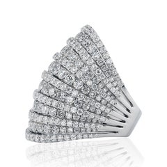 6.65 Carat Multi Row Diamond Ring, 18K White Gold