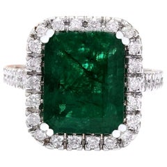6.65 Carat Natural Emerald 18 Karat Solid White Gold Diamond Ring