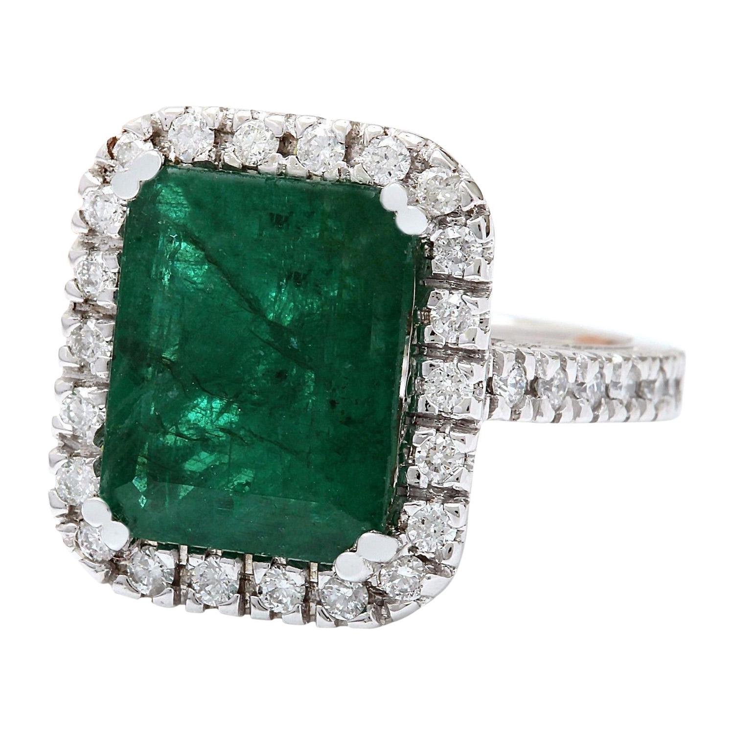 6.65 Carat Natural Emerald 18K Solid White Gold Diamond Ring
 Item Type: Ring
 Item Style: Engagement
 Material: 18K White Gold
 Mainstone: Emerald
 Stone Color: Green
 Stone Weight: 5.85 Carat
 Stone Shape: Princess
 Stone Quantity: 1
 Stone