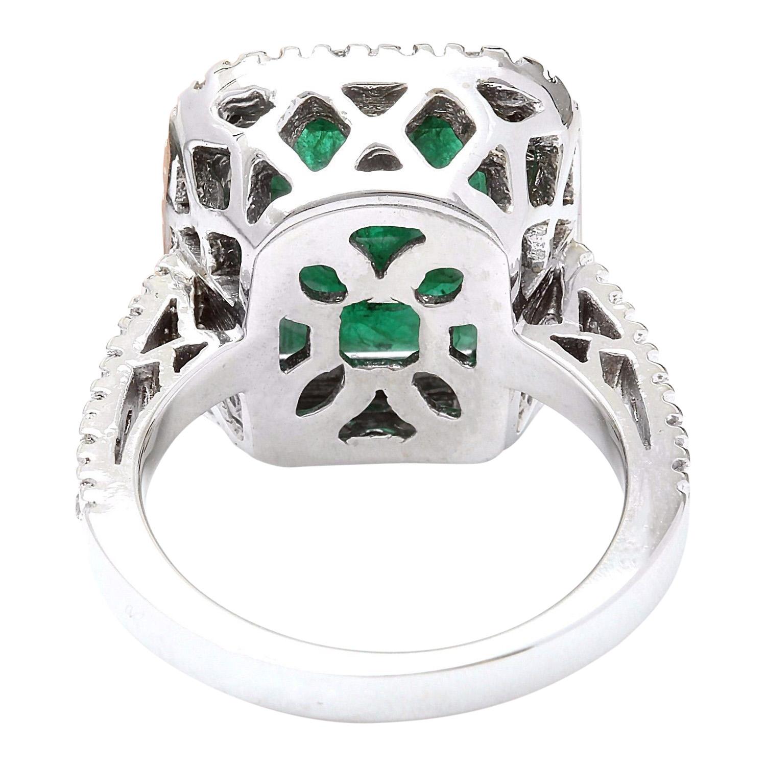 6.65 Carat Natural Emerald 18 Karat Solid White Gold Diamond Ring In New Condition In Los Angeles, CA