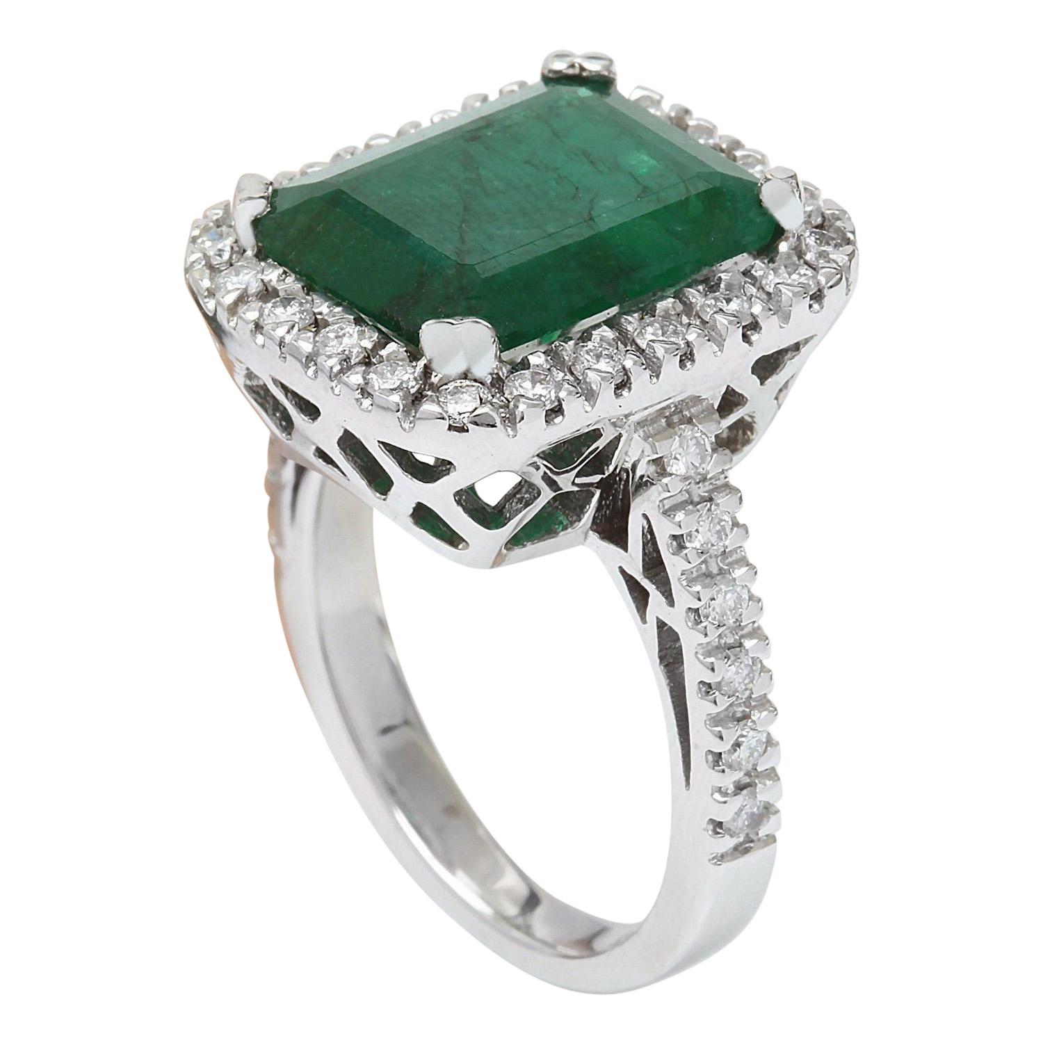 Women's 6.65 Carat Natural Emerald 18 Karat Solid White Gold Diamond Ring