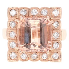 6.65 Carat Natural Morganite Diamond 14 Karat Rose Gold Cocktail Ring