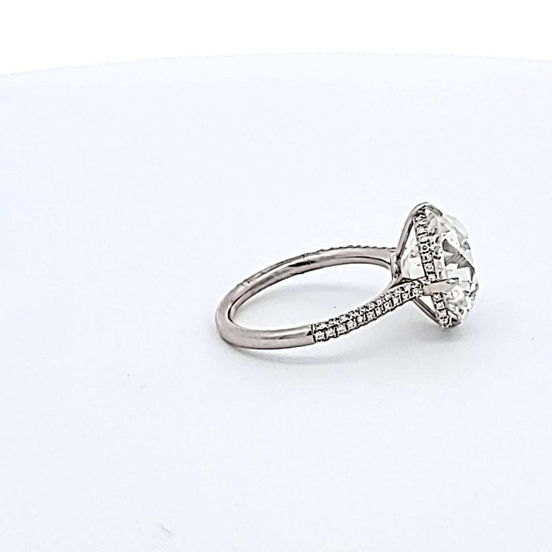 6.65 Carat Old Miner Cut H SI2 Diamond Platinum Engagement Ring In Good Condition For Sale In New York, NY