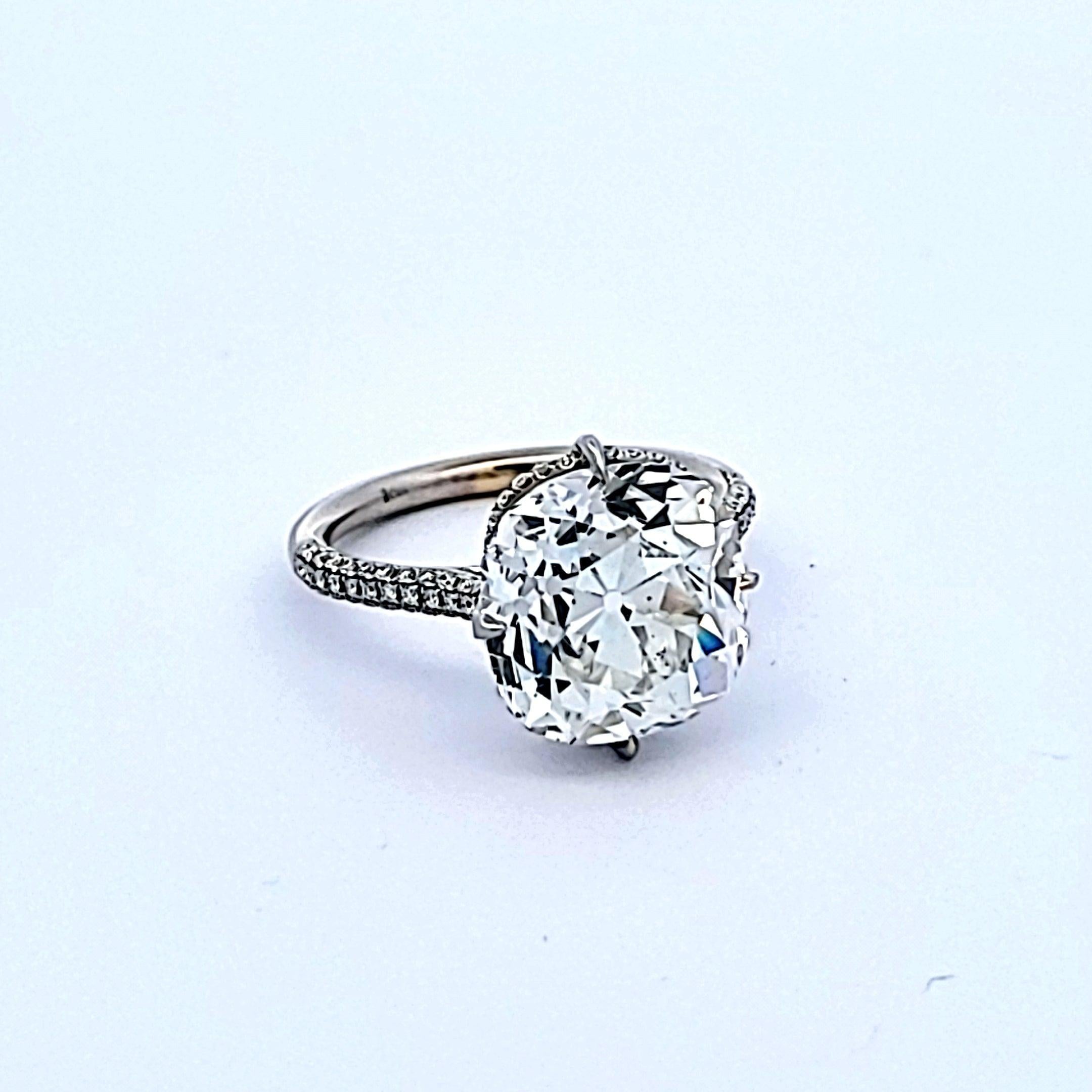 Women's 6.65 Carat Old Miner Cut H SI2 Diamond Platinum Engagement Ring For Sale
