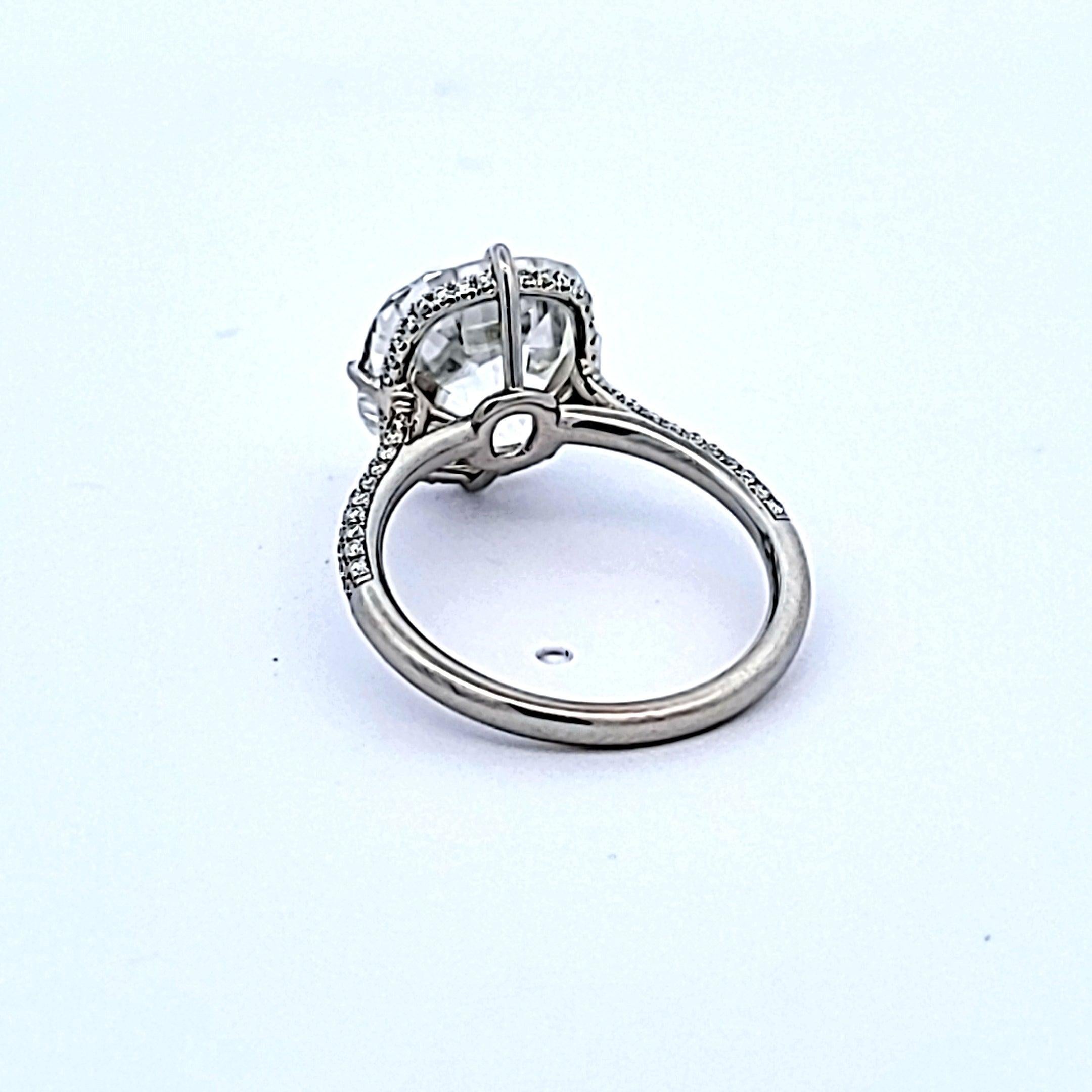 6.65 Carat Old Miner Cut H SI2 Diamond Platinum Engagement Ring For Sale 2
