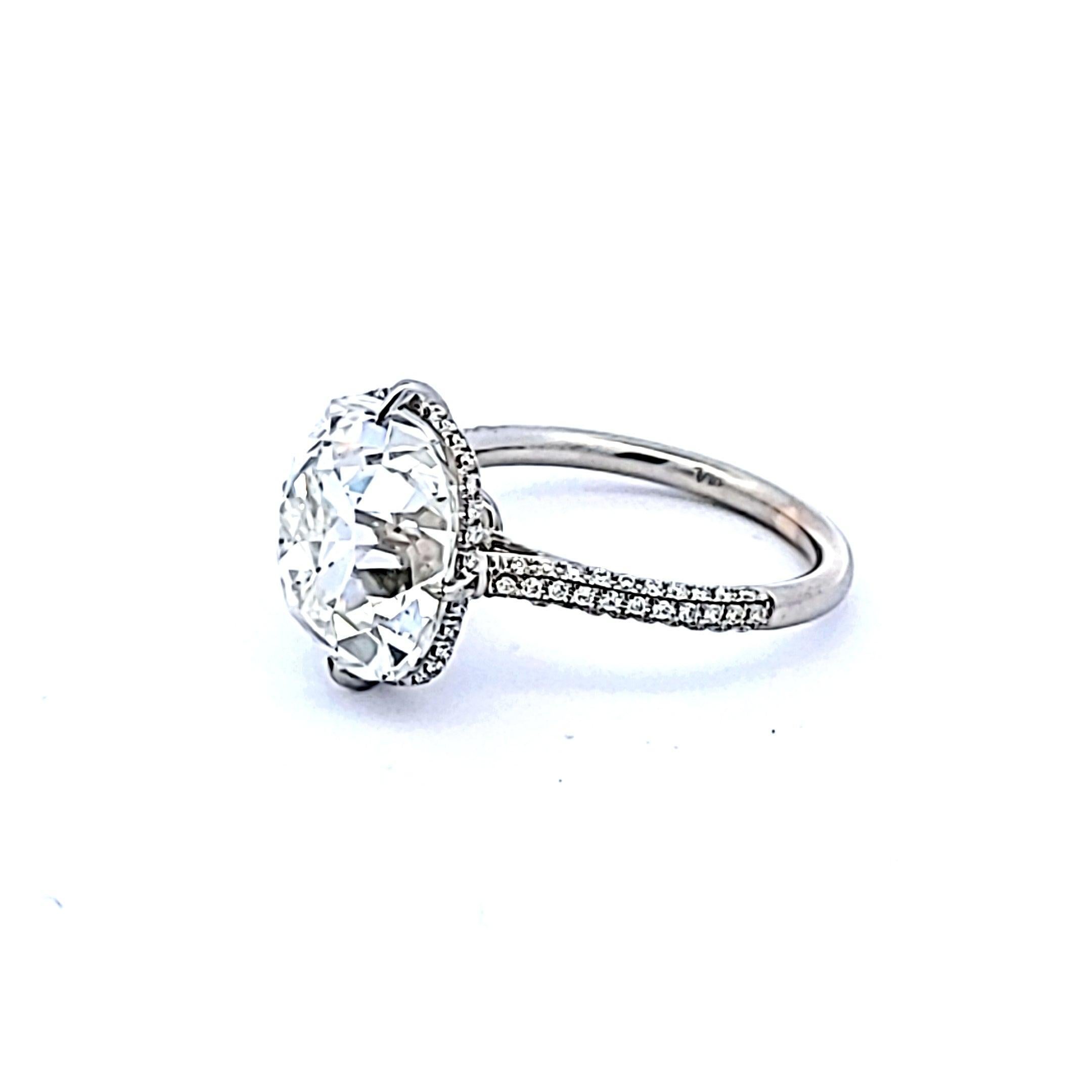 6.65 Carat Old Miner Cut H SI2 Diamond Platinum Engagement Ring For Sale 3