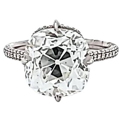 6.65 Carat Old Miner Cut H SI2 Diamond Platinum Engagement Ring