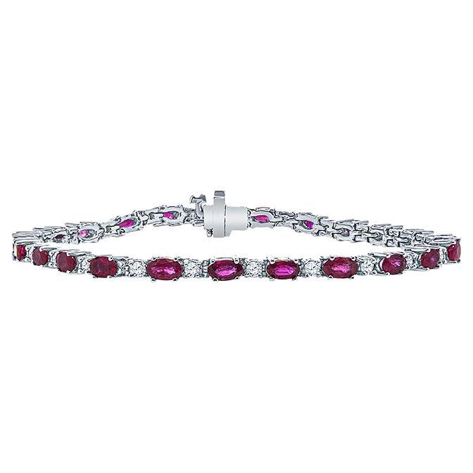 6.65 Carat Total Weight Oval Shaped Ruby and Round Diamond Bracelet