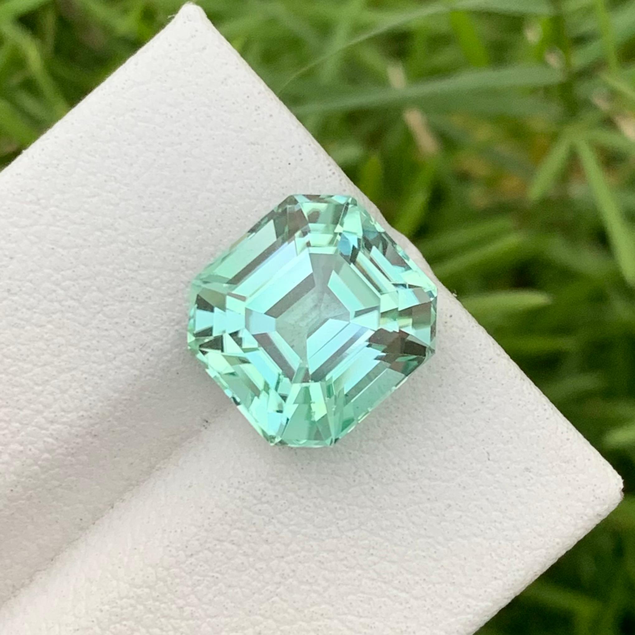 Women's or Men's 6.65 Carats Asscher Cut Loose Green Seafoam Tourmaline Ring Gem For Sale