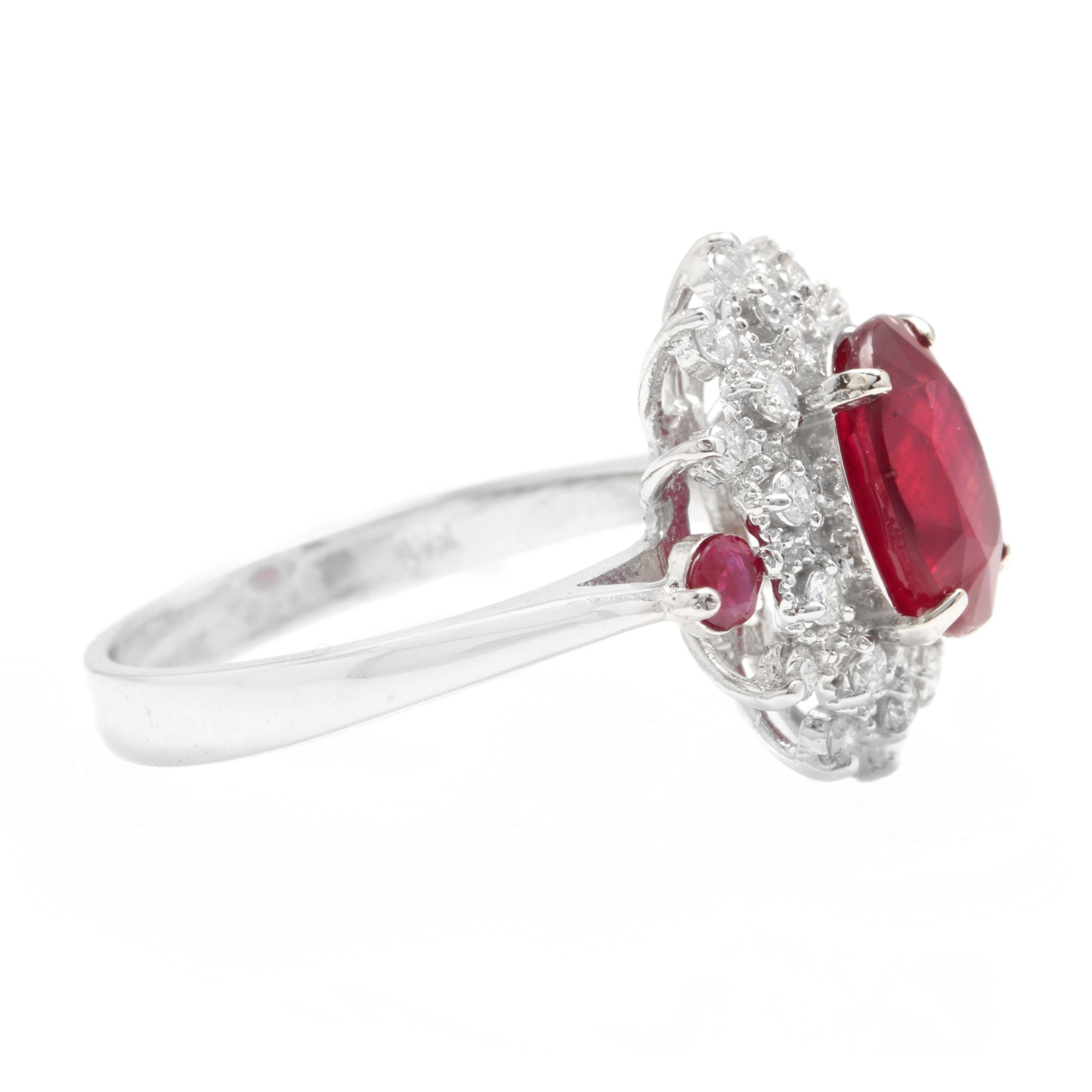 Mixed Cut 6.65 Carat Natural Red Ruby and Diamond 14 Karat Solid White Gold Ring For Sale