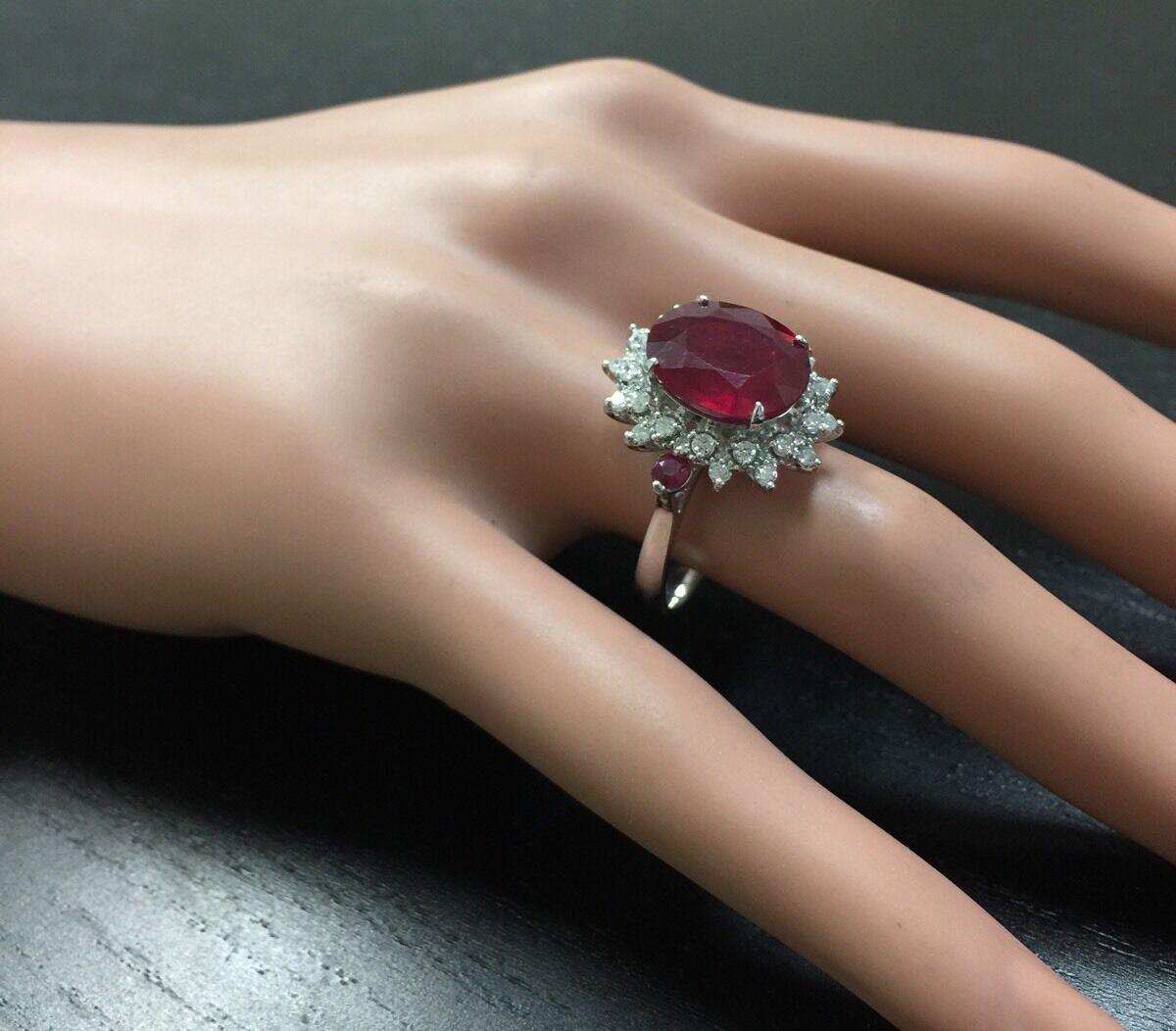 6.65 Carat Natural Red Ruby and Diamond 14 Karat Solid White Gold Ring For Sale 1