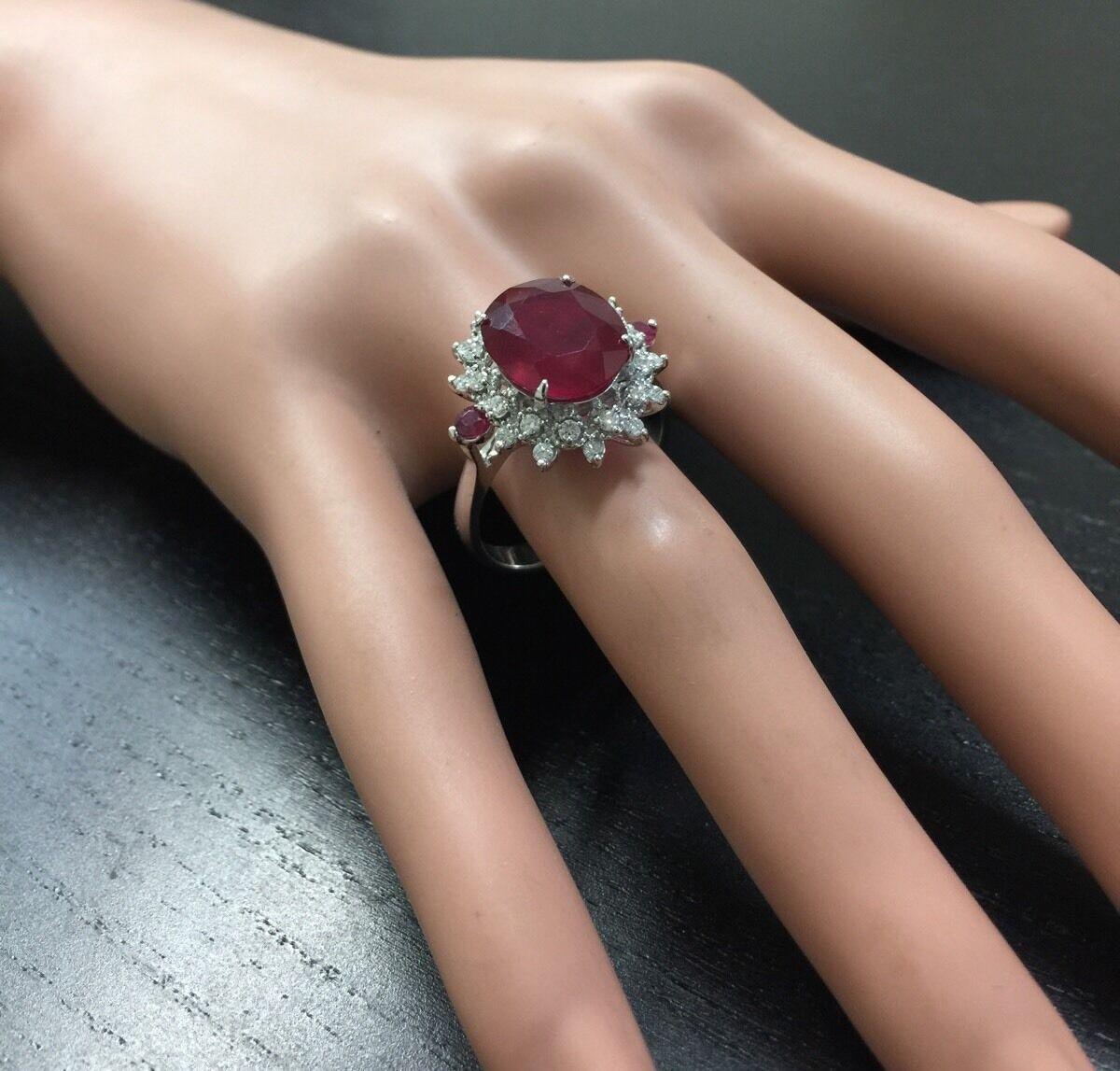 6.65 Carat Natural Red Ruby and Diamond 14 Karat Solid White Gold Ring For Sale 3