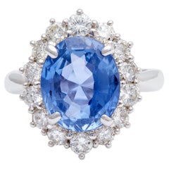 6.65 Carats Sapphire Diamond Platinum Cluster Ring