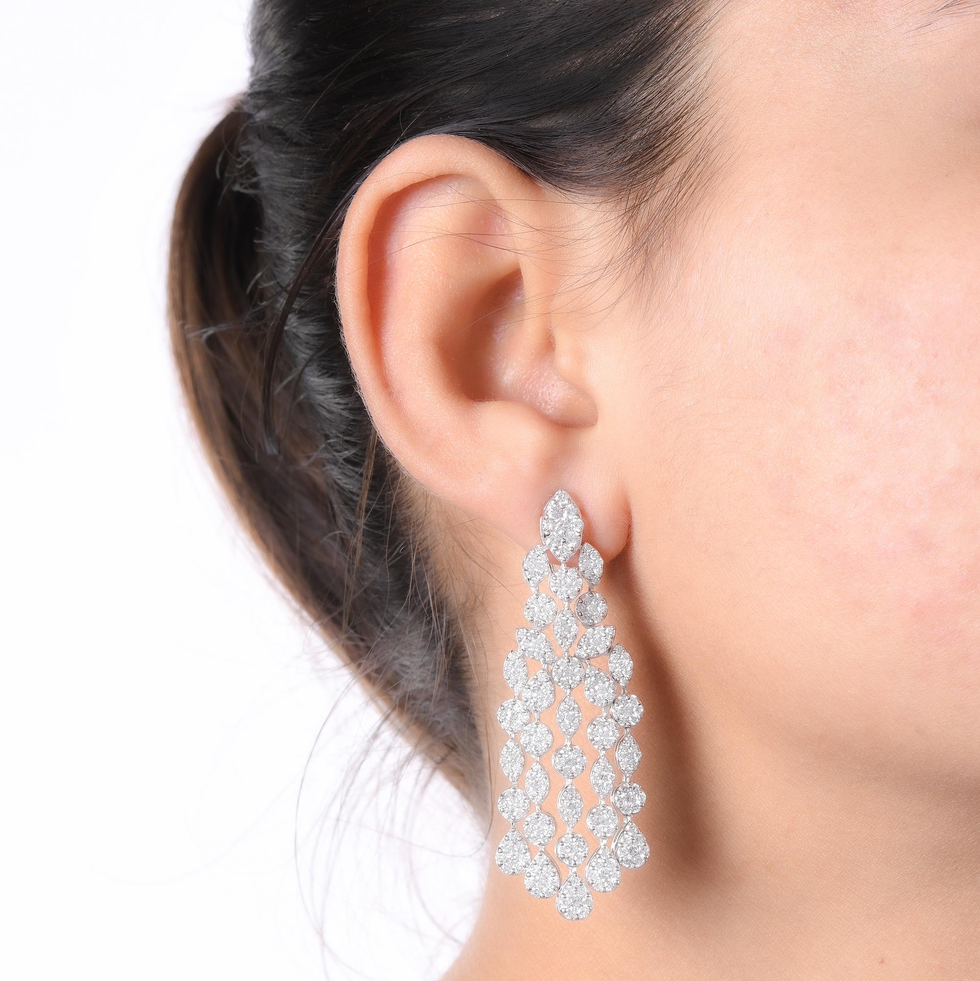 Modern 6.65 Ct SI Clarity HI Color Diamond Dangle Earrings 14 Karat White Gold Jewelry For Sale