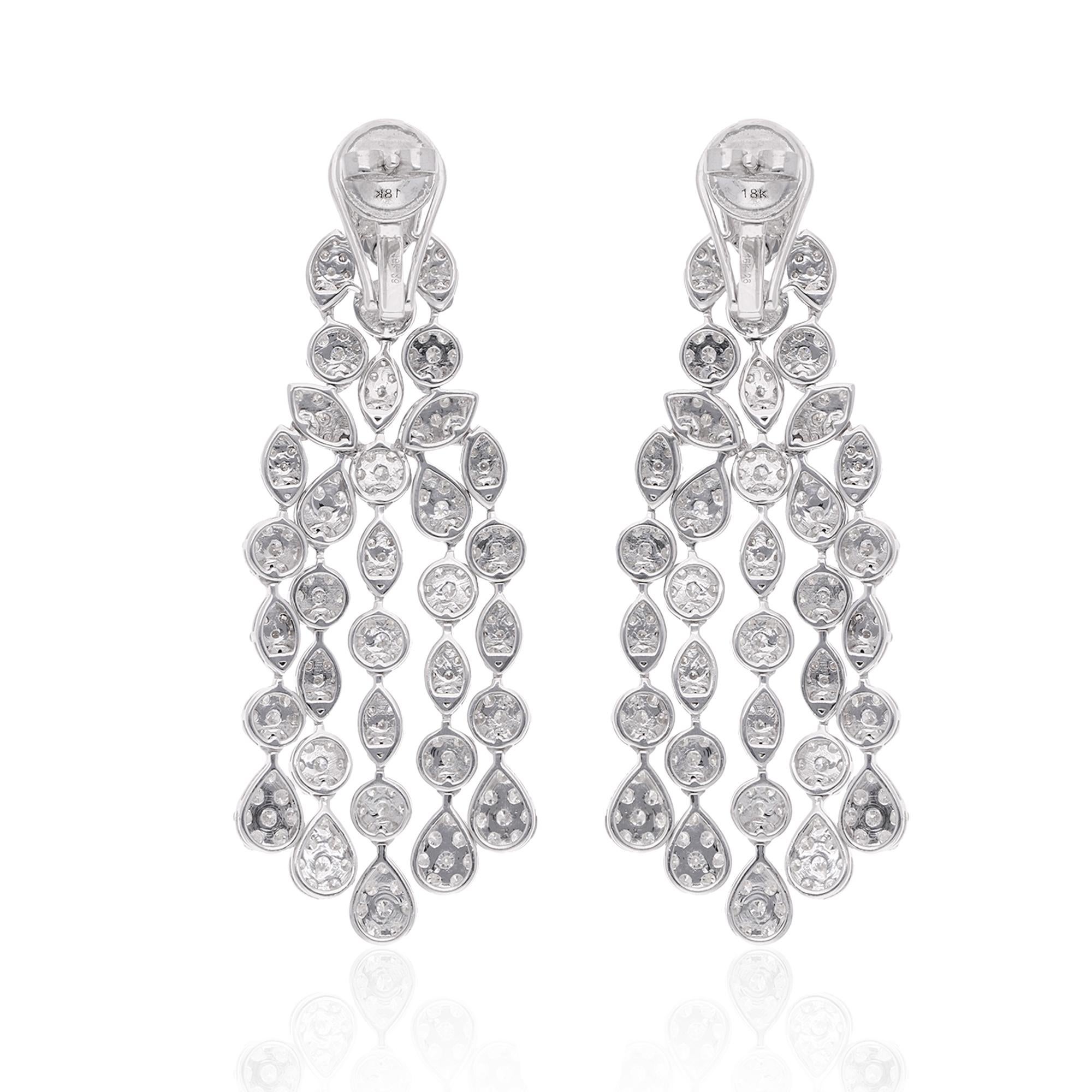 Women's 6.65 Ct SI Clarity HI Color Diamond Dangle Earrings 14 Karat White Gold Jewelry For Sale